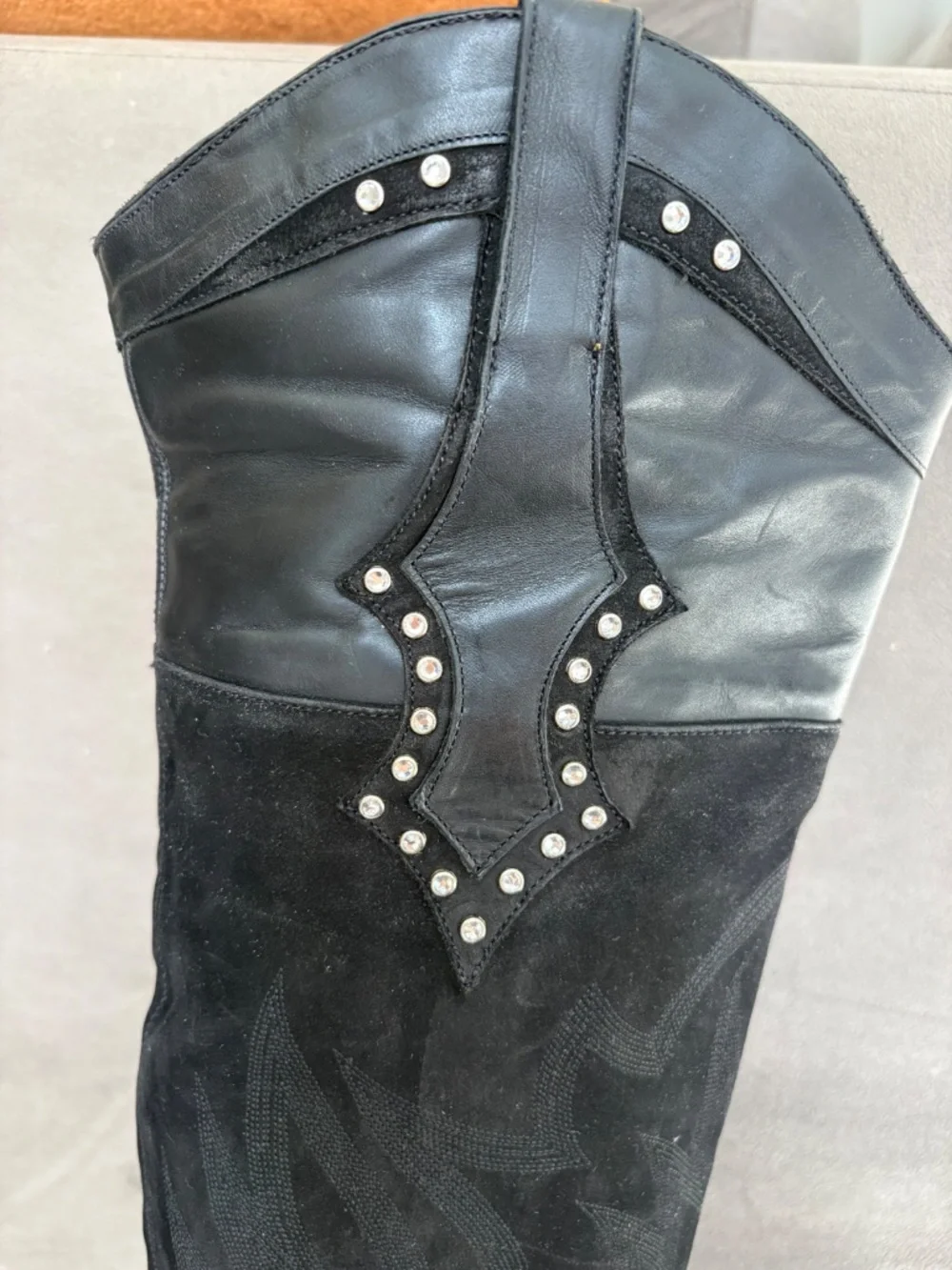 VINTAGE RARE!! OLD GRINGO Black Leather Suede Over Knee Crystal Western Boot 8